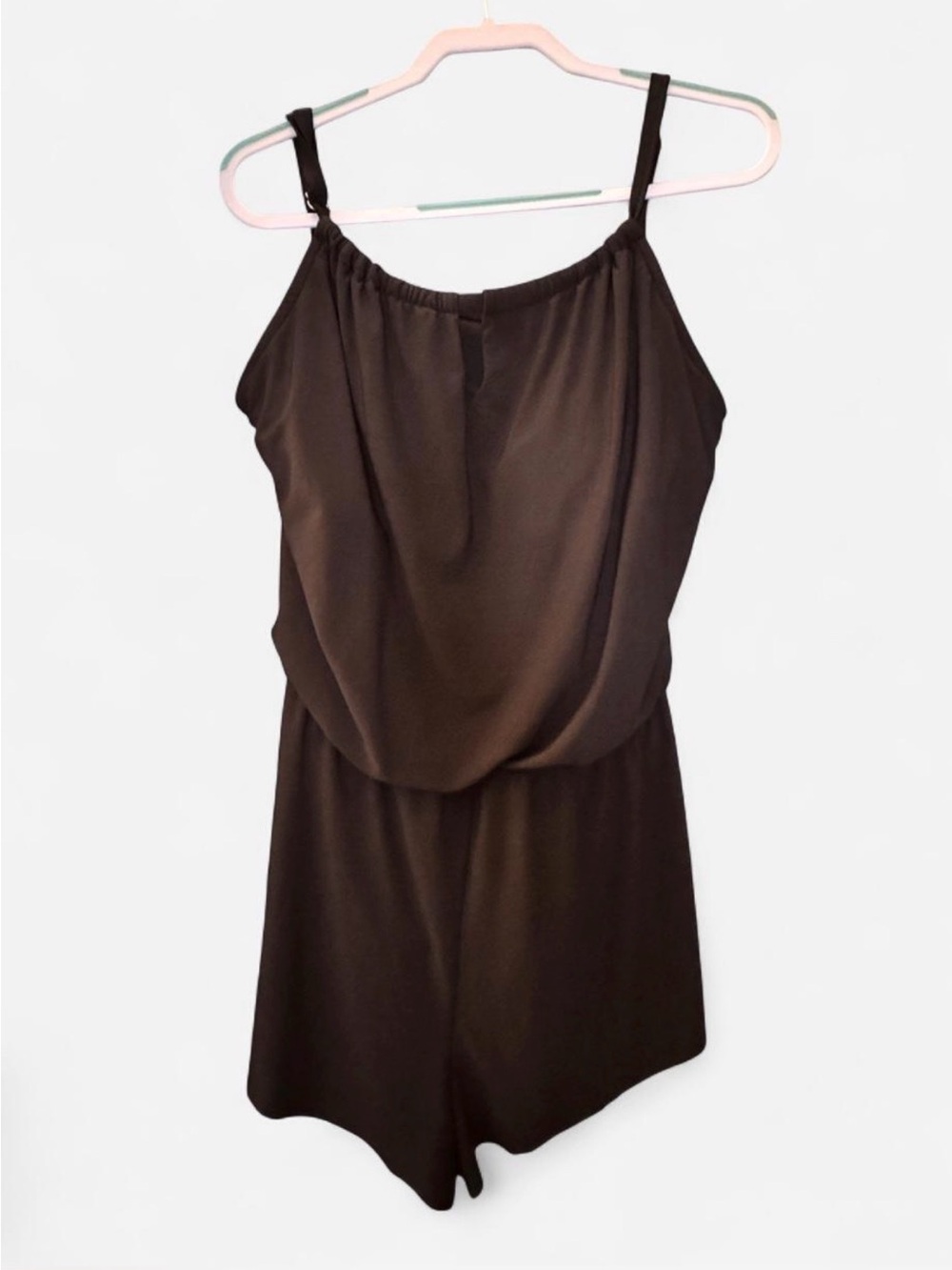 Women’s Black One-Piece Swim Romper with adjustable straps